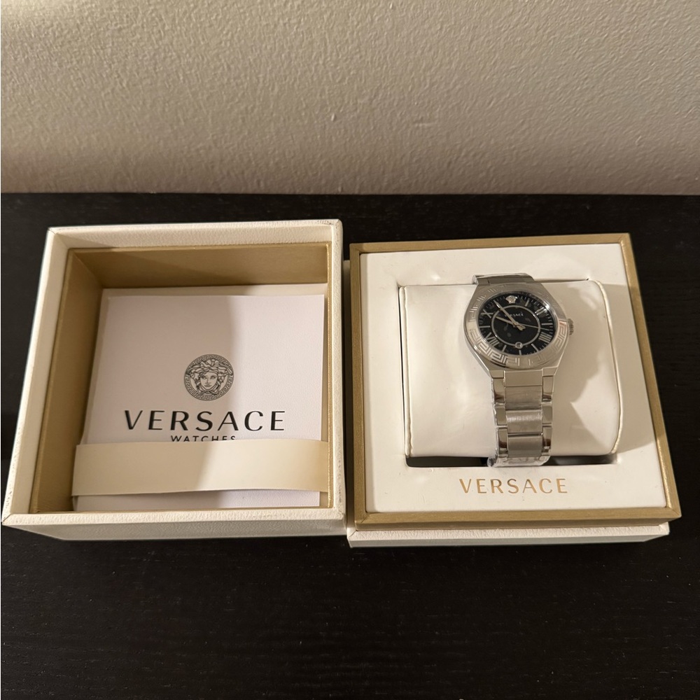 Versace Watch with Silver Band and Black Dial